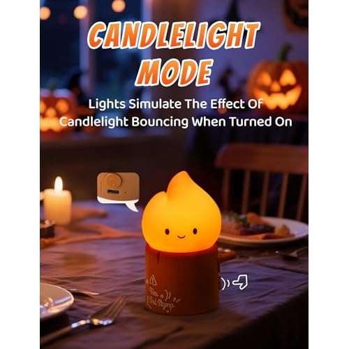 Halloween Candles Light for Kids, Electronic LED Flameless Candle, Cute Emotional Support Flame Night Lamp, Mood Candlelight for Halloween Christmas Birthday Party Decor