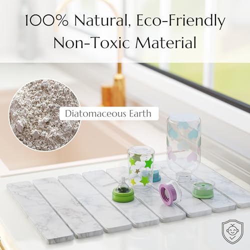 Diatomaceous Earth Drying Mat - Collapsible Stone Dish Drying Pad - White Marble Variation