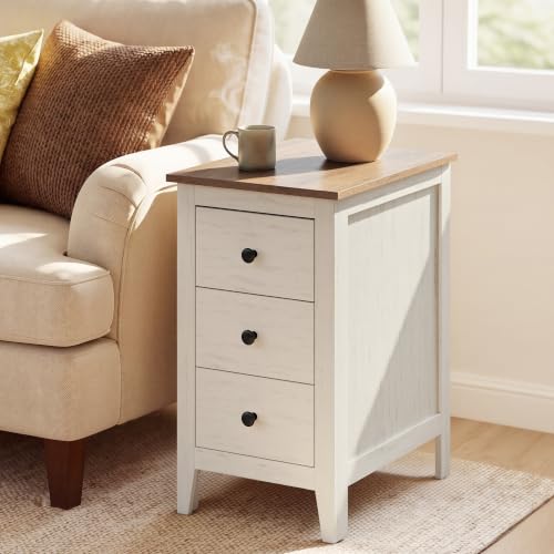 Farmhouse Nightstand with 3 Storage Drawers - Cloud White + Warm Brown, 18.9"D x 14.2"W x 24.8"H