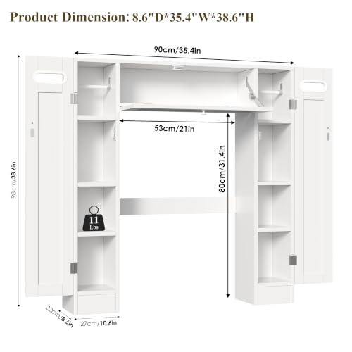 Over the Toilet Bathroom Storage Cabinet with Doors - Small Space White
