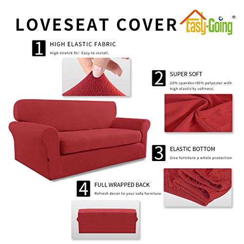 Easy-Going 2-Piece Stretch Loveseat Sofa Slipcover, Washable, Medium Christmas Red