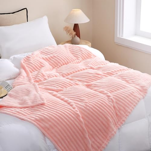 Linecooo Light Pink Fleece Throw Blanket 108x90in for Couch Sofa Living Room