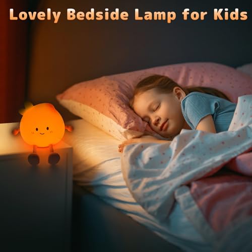 AVEKI Cute Peach Soft Silicone Kids Night Light with 3-Level Dimmable, Rechargeable Touch Control, 30 Minutes Timer, Warm Light