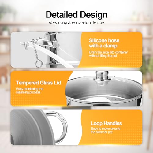 8.5QT Stainless Steel Fruit Juicer Steamer with Glass Lid for Canning & Juice Extraction