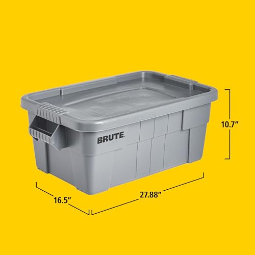 Gray Rubbermaid Commercial BRUTE 14-Gallon Tote Storage Container with Lid - Heavy-Duty, Stackable, Reusable