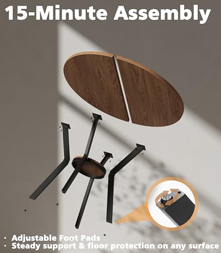 Walnut 31.5 Inch Round Dining Table for 2-4 with Storage - Small Kitchen Table