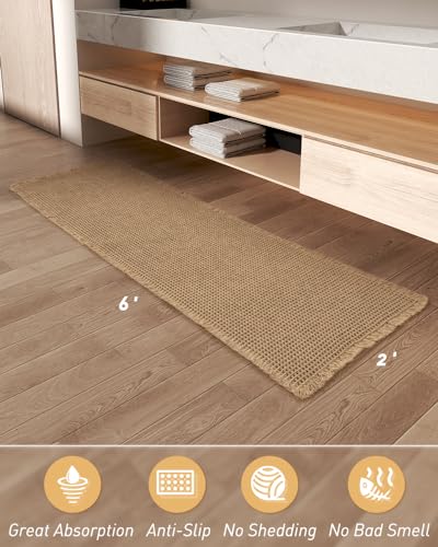 Brown 2' x 6' Upgraded Waffle Bath Mat Runner Non Slip Absorbent Bathroom Rug