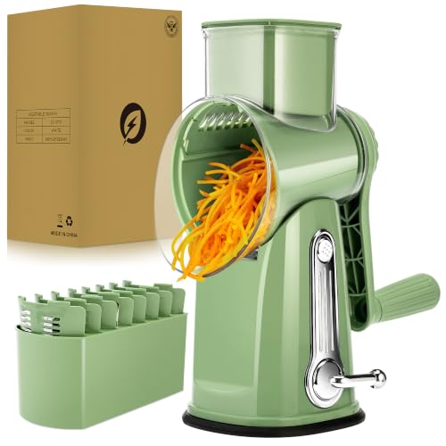 SUSTEAS Rotary Cheese Grater - Large Vegetable Food Shredder - Green