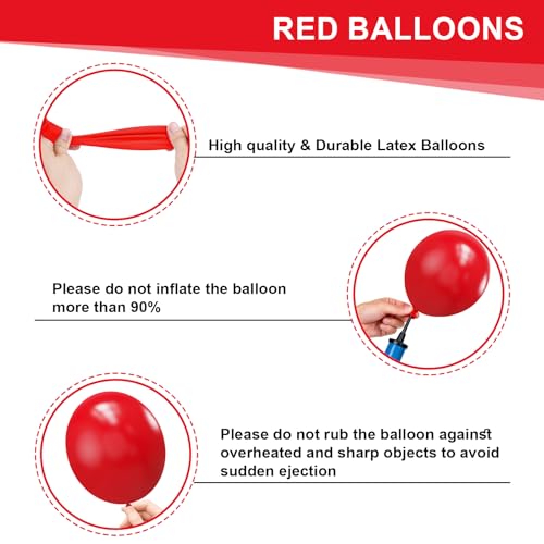 Red Balloons Garland Arch kit, 114pcs Red Latex Balloon with Different Sizes for Birthday, Graduation, Valentines, Christmas, Wedding Party Decorations