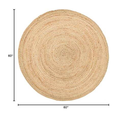 HOMEMONDE 5' Round Natural Handwoven Jute Area Rug - Reversible Boho Farmhouse Carpet