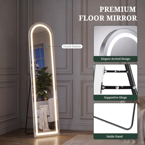 SageNest Arched LED Full Length Mirror 60x16 with Lights, Modern Floor Mirror