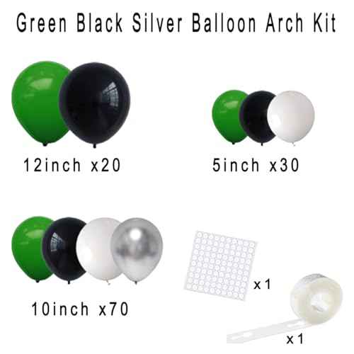 Green Black White Silver Balloon Arch Garland Kit - Green and White Balloons for Jungle Safari Baby Shower Graduation Wedding Anniversary Soccer Ball Birthday Party Decors