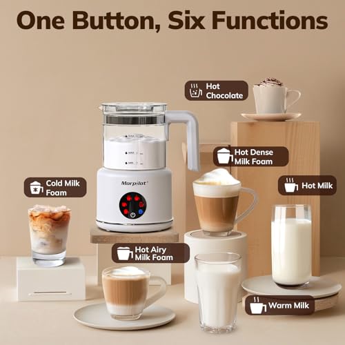 Electric Milk Frother and Steamer 16.9oz/500ml - White Glass, 6 Functions
