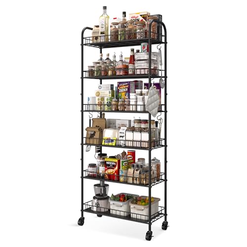 10-Inch Deep 6-Tier Slim Mobile Storage Cart with Wheels for Narrow Spaces