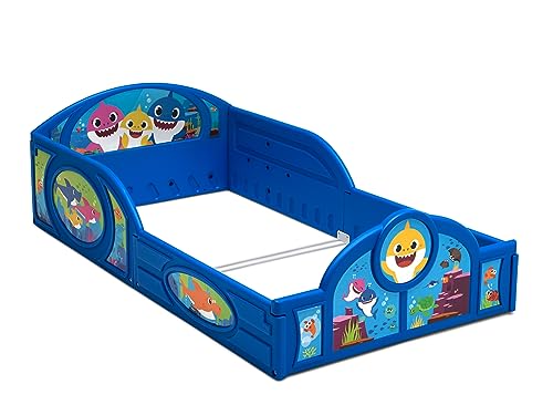 Toddler Bed with Guardrails - Plastic Baby Sleep & Play Bed with Decals