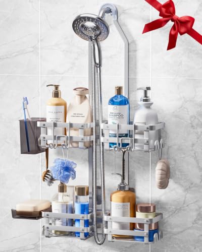 GAOKASE Silver Aluminum Shower Caddy Hanging Organizer Never Rust Bathroom Storage
