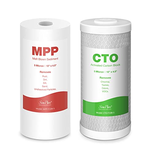 SimPure 2-Count 10x4.5 Inch Whole House Water Filter Cartridges NSF Certified (PP+CTO)