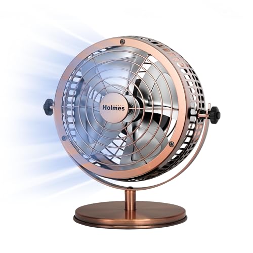 Heritage 6-Inch Table Fan with 2 Speeds, Adjustable 145° Tilt, Metal Finish – Brushed Copper