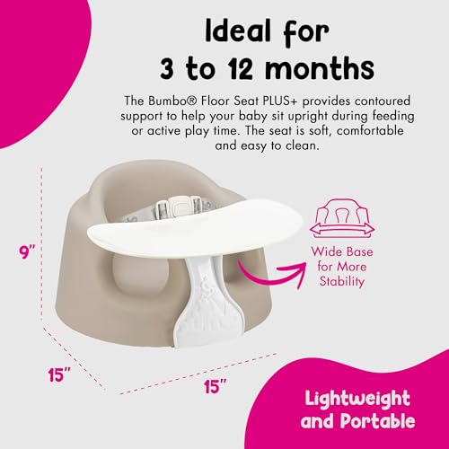 Bumbo Baby Soft Foam Floor Seat Plus+ with Tray - Taupe, 3-12 Months, Support & Safety