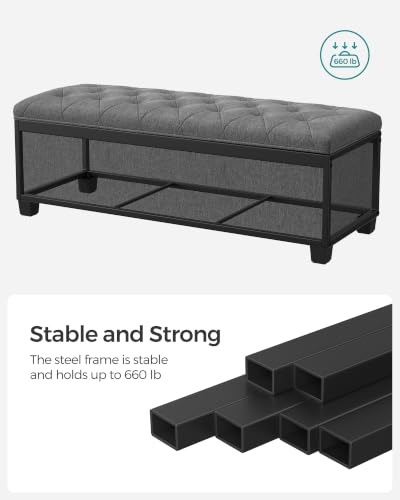 SONGMICS Dark Gray Fabric Storage Ottoman Bench with Legs - Stylish & Heavy-Duty
