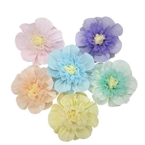 Mybbshower Crepe Paper Flower for Wall Psprt Pom Pom Decor Girls Birthday Party Backdrop Baby Shower Nursery Room Decoration Pack of 9 (Pastel)