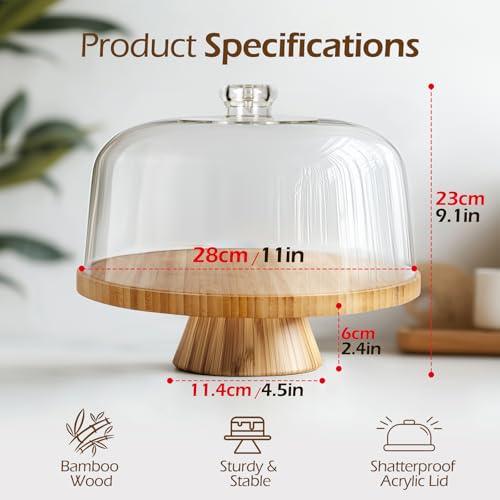 6-in-1 Wooden Cake Stand with Lid, Multi-Function Serving Plate