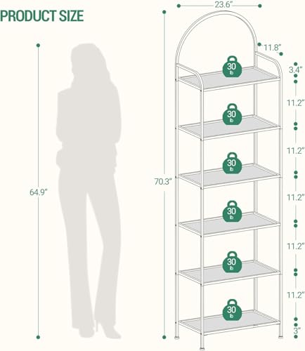 Hzuaneri Tempered Glass Bookcase Shelf - Gold, Slim 71in Home Office Storage