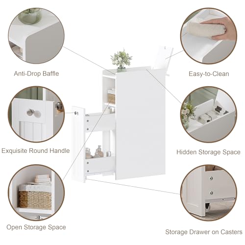 White Slim Bathroom Storage Cabinet with Slide-Out Drawers - ChooChoo