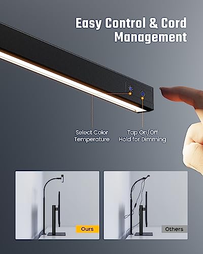 SUPERDANNY Black Clamp Desk Lamp, Eye-Caring LED Office Light, Dimmable & Touch Control