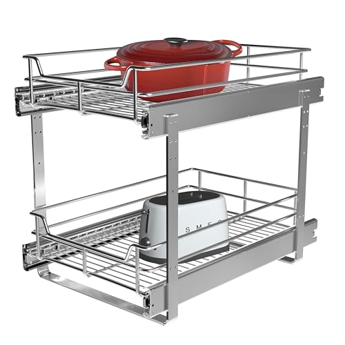 JOWBOOW 2-Tier Cabinet Pull Out Shelves, 11" W x 22" D, Chrome