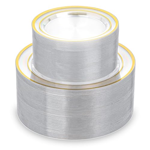 Clear Disposable Plates with Gold Rim - 200PCS Set for Weddings & Events (Variation: Clear)