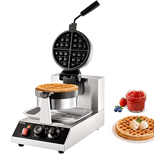 Commercial Waffle Maker 4Pcs Set, 1300W Round Non-Stick Rotatable Waffle Iron