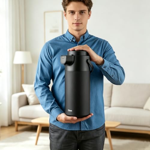 Tiken 135oz Black Insulated Coffee Dispenser with Pump – Hot & Cold Beverage Carafe