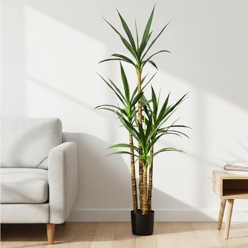 Artificial Agave Tree 4.8Ft with 4 Stems and Plastic Pot - Tall Faux Plant for Home & Office Decor - Variation: 4ft 10in