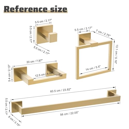 5-Piece Brushed Gold Bathroom Hardware Set with Double-Base Toilet Paper Holder & Towel Bar