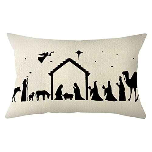 Ogiselestyle Christmas Oh Holy Night Lumbar Throw Pillow Covers, 12 x 20 Inch Winter Holiday Nativity Xmas Scene Story Cushion Case Decoration for Sofa Couch
