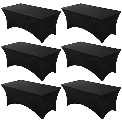 Fixwal 8FT Black Fitted Spandex Tablecloth - 6 Pack, Rectangular, Stretchy and Wrinkle-Resistant