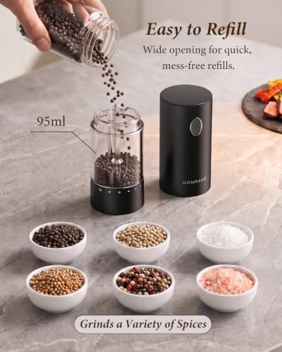 Electric Salt and Pepper Grinder Set - Black with Charging Base - Automatic Rechargeable