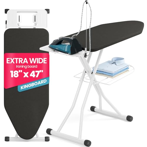 KINGBOARD Black Extra Wide Heavy Duty Ironing Board, Full Size 18x47 Inches