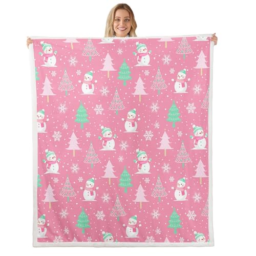 jejeloiu Pink Christmas Sherpa Blanket Baby 30"x40" Snowman Fleece Throw Blanket for Kids Boys Girls Xmas Snowflake Winter Plush Blanket New Year Decor