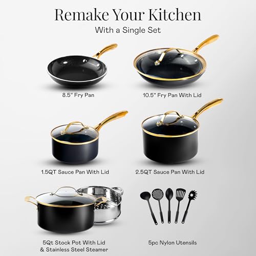 Gotham Steel 15-Piece Ceramic Nonstick Cookware Set with Steamer & Utensils