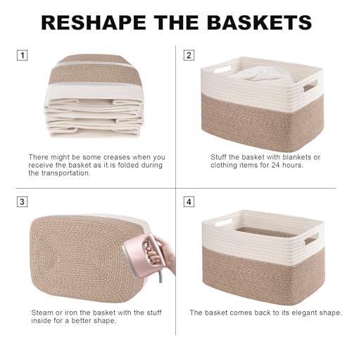 Large Brown & White Woven Storage Basket Set of 4 - Durable Home Organization