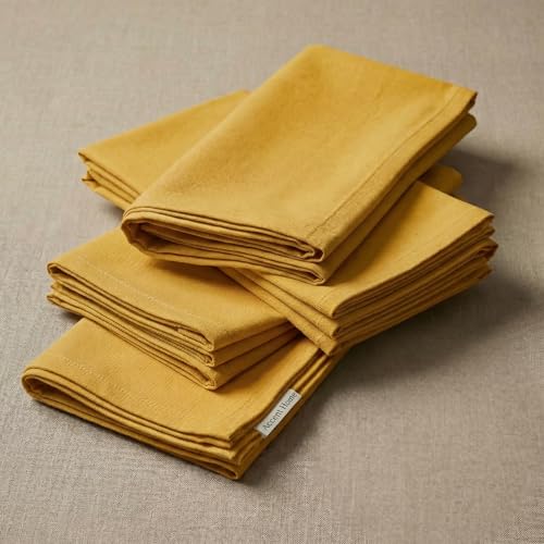 Accent Home Mustard Cotton Napkins 18x18 Inches Set of 12 - Mitered Corners