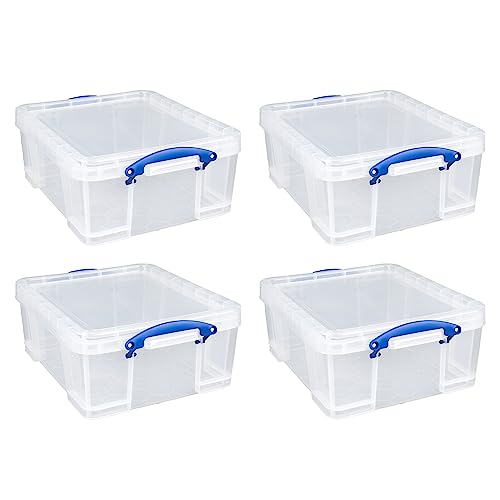 Really Useful Box 17L Plastic Storage Bins - 4 Pack, Clear, Lids & Handles