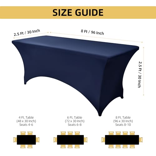 ZarzaaSik 10-Pack 8ft Spandex Table Covers for Rectangle Folding Tables - Washable Elastic Tablecloth - Ultimate Fitted Table Protector for Parties, Trade Shows, Banquet, and Wedding