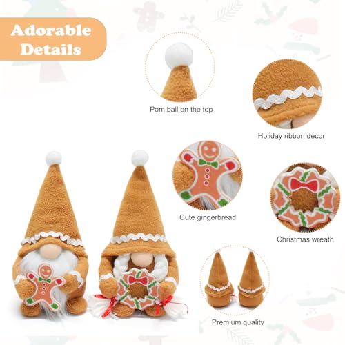 Vytina 2 Pack Christmas Gingerbread Gnome Decor - Handmade Holiday Ornaments