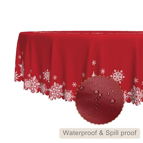 TTQYFNM 42 Inch Red and White Snowflake Christmas Round Tablecloth - Holiday Decor, Washable & Wrinkle-Resistant