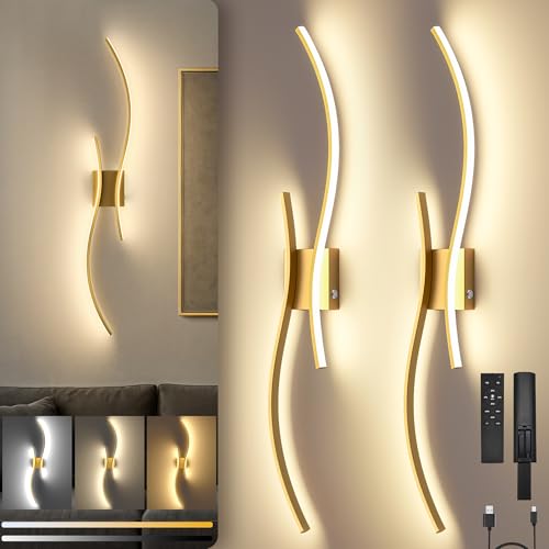 SyncGlow 10000mAh Battery Operated Wall Sconces Set of 2 - Gold, 39.4 Inch (Variation: Gold / 39.4in)