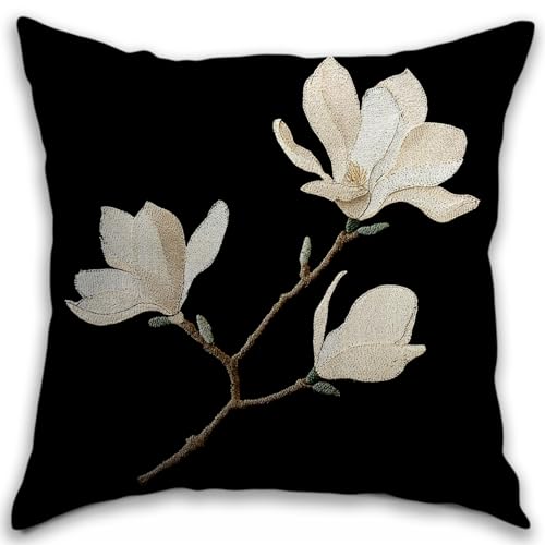 Vintage Floral Throw Pillow Covers, Vintage Flower Pattern Double Sided Cushion Cover, Indoor and Outdoor Home Art Decor Pillowcase for Sofa or Bedroom Decor 18x18inches (Black&White, 18x18inches)