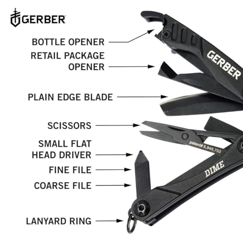 Gerber Dime 12-in-1 Mini Multitool Pliers with Bottle Opener - Black / Single